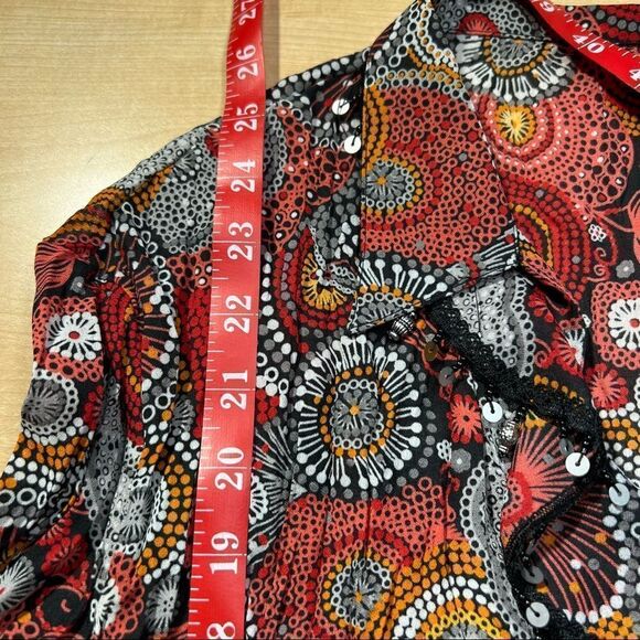 PIANO 1X Acordion Fold Blouse Multicolored Beaded Snap closed sheer - Picture 6 of 11